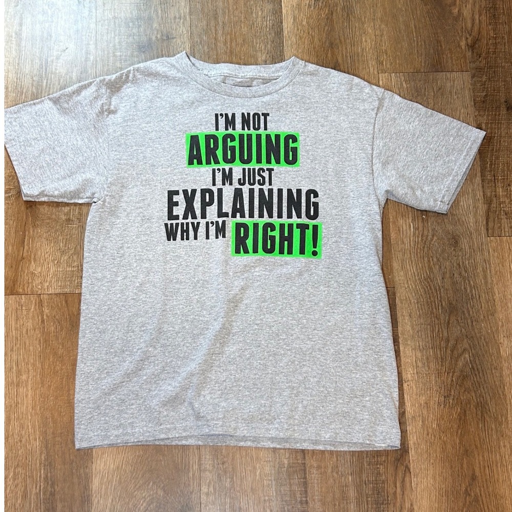 Gildan Youth Boys 2XL Im Not Arguing Graphic T-Shirt Gray Neon Green Humor Tee